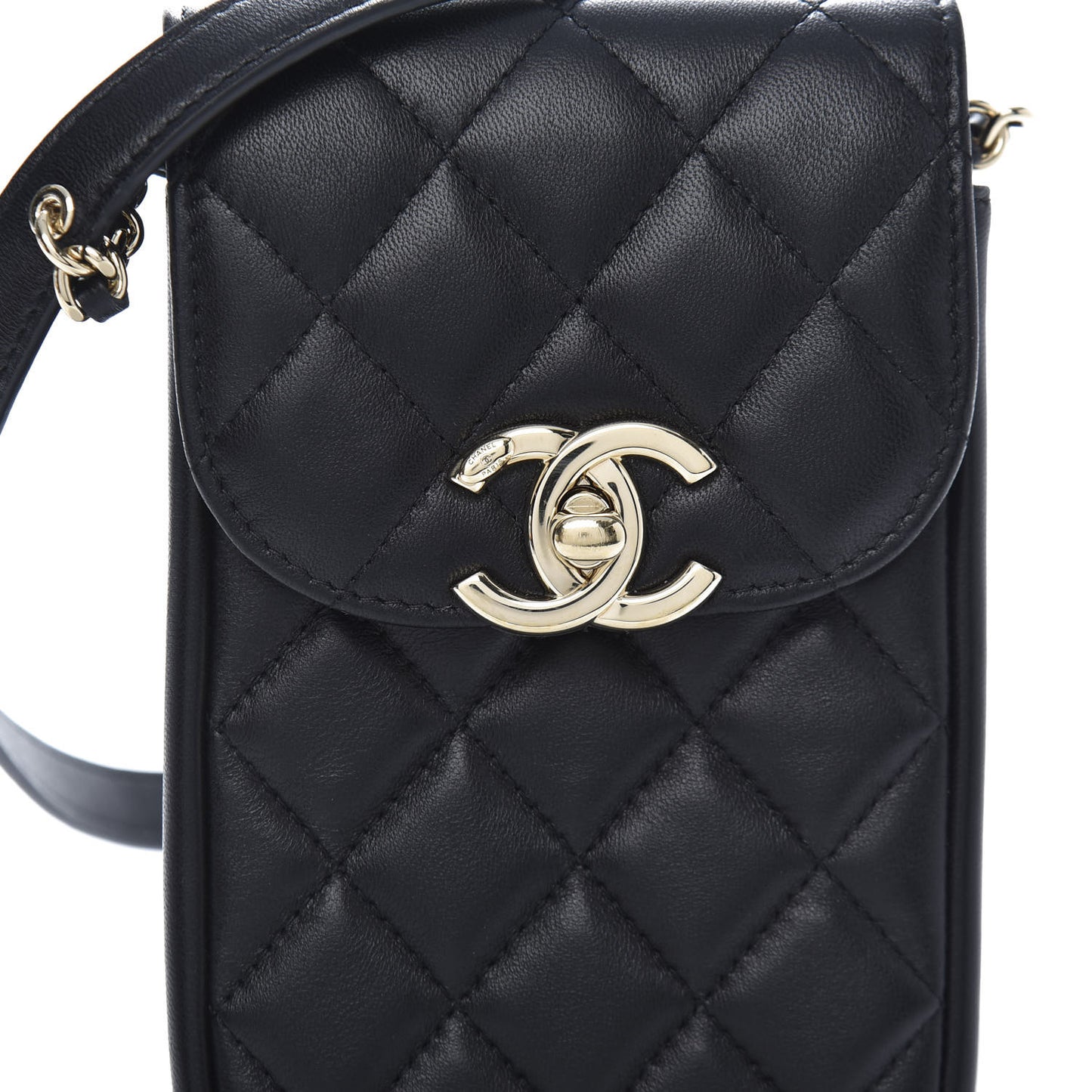 Lambskin Quilted Phone Chain Clutch Waist Bag Black
