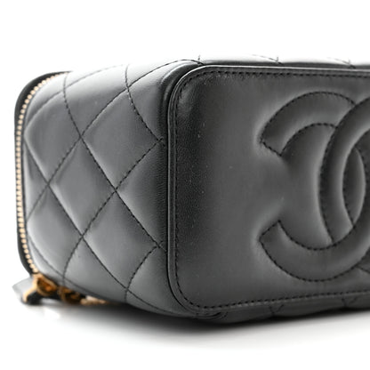 Chanel Lambskin Enamel Quilted Logo Small Vanity Case With Chain Black 9 of 11