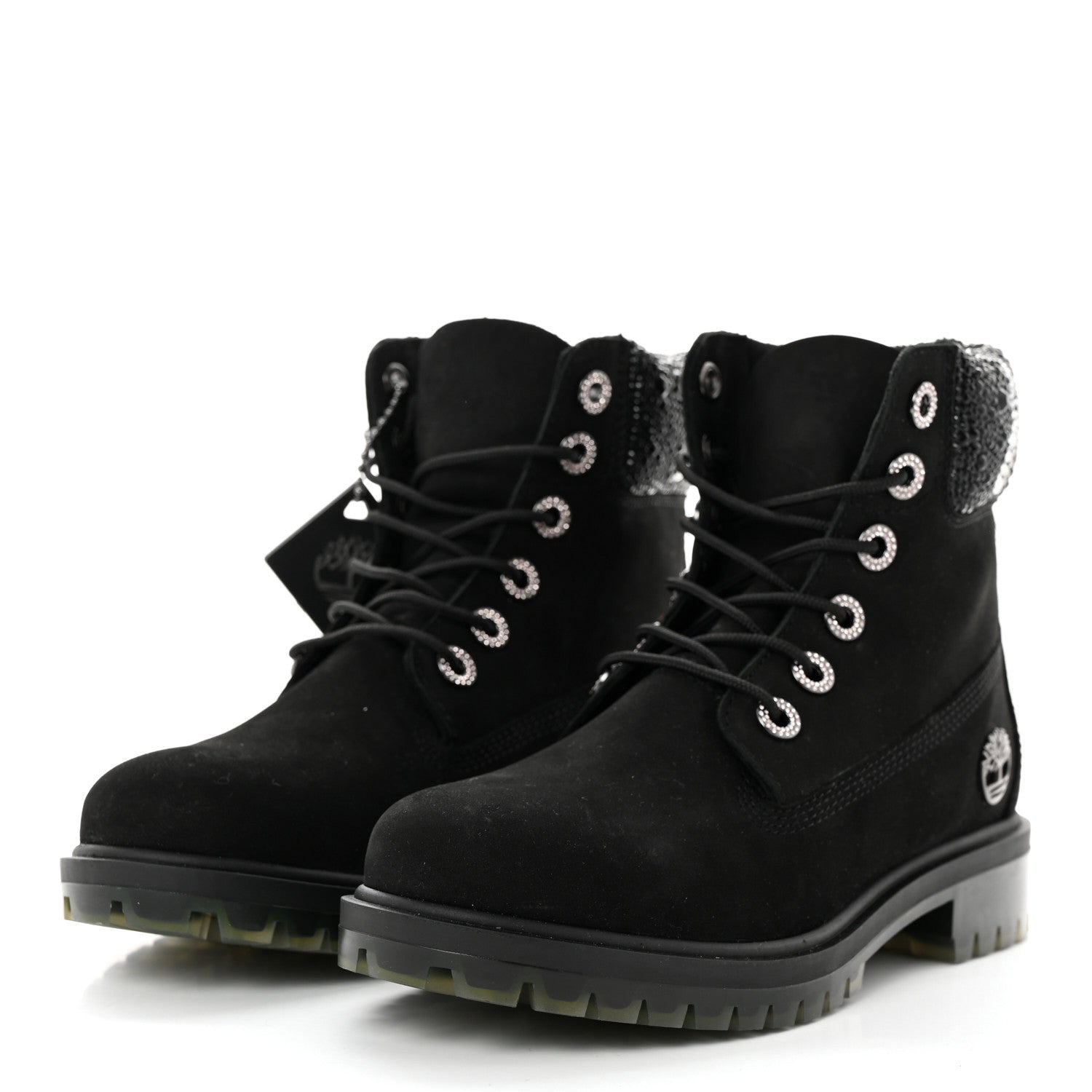 Jimmy Choo X TIMBERLAND Nubuck Swarovski Crystal Womens Ankle Boots 7 Black 3 of 11