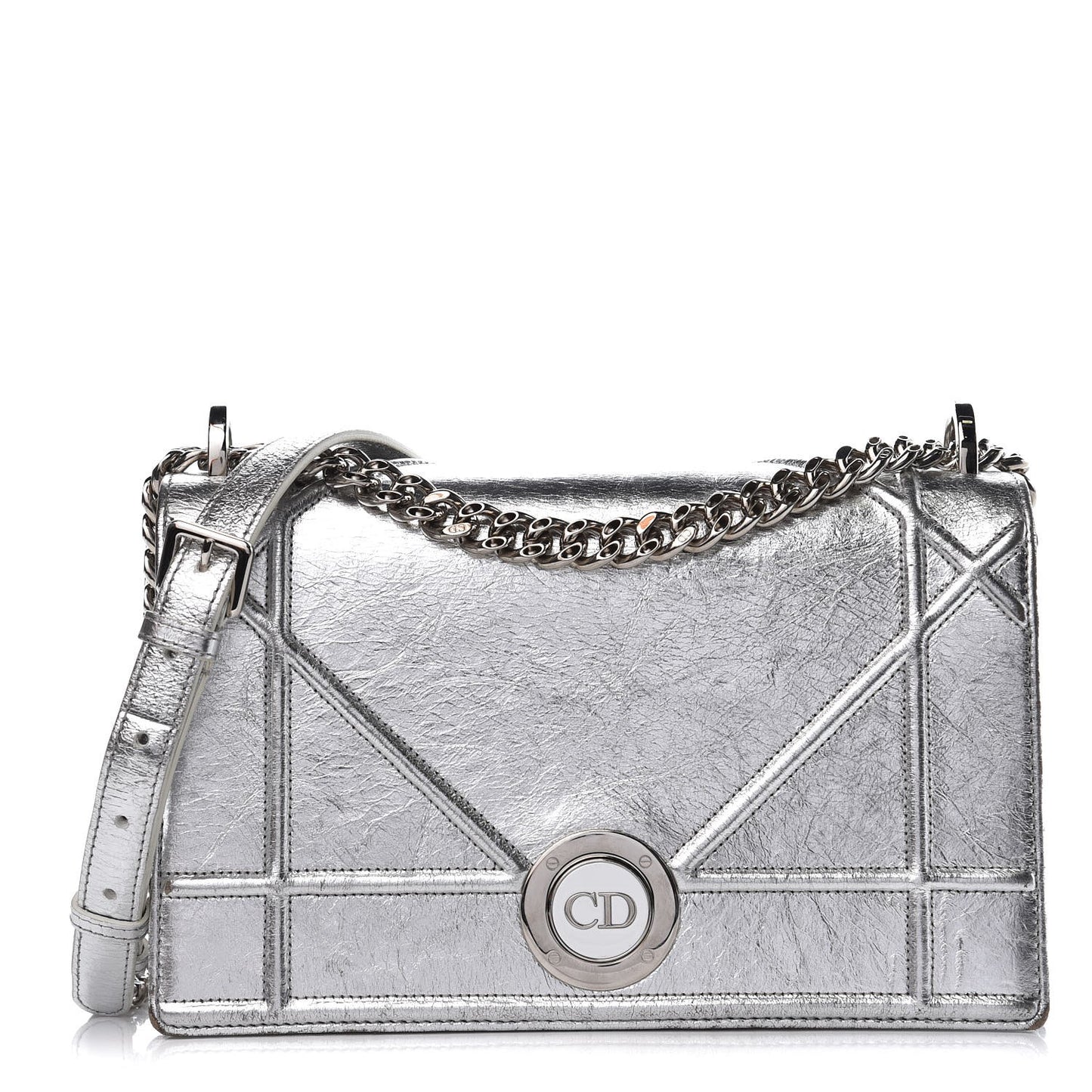 Metallic Crinkled Lambskin Medium Diorama Flap Bag Silver