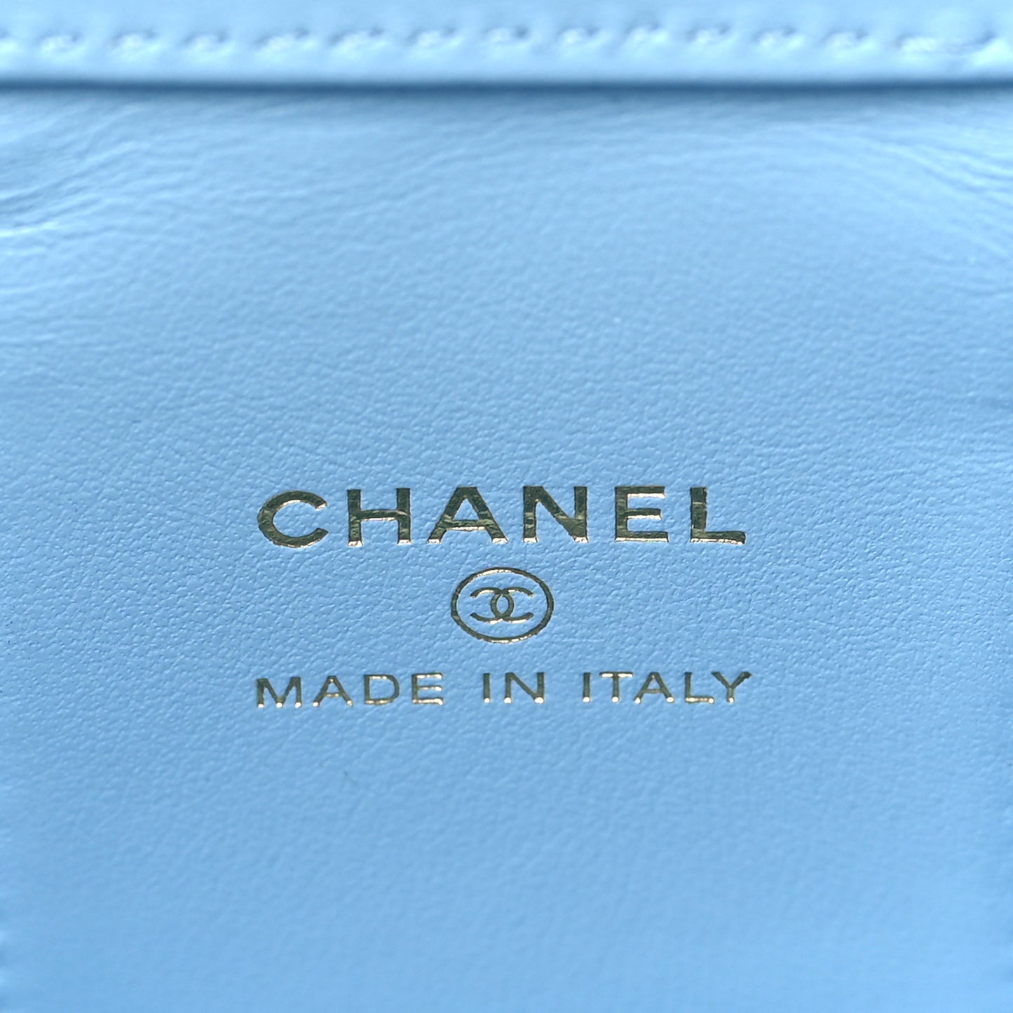 Caviar Quilted Mini Vanity Case With Chain Light Blue