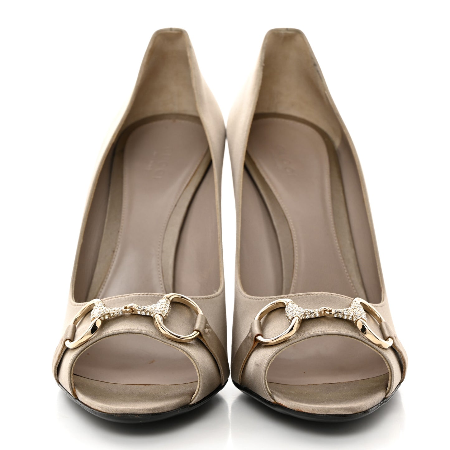 Satin Crystal Peep Toe Pumps 11 Gray