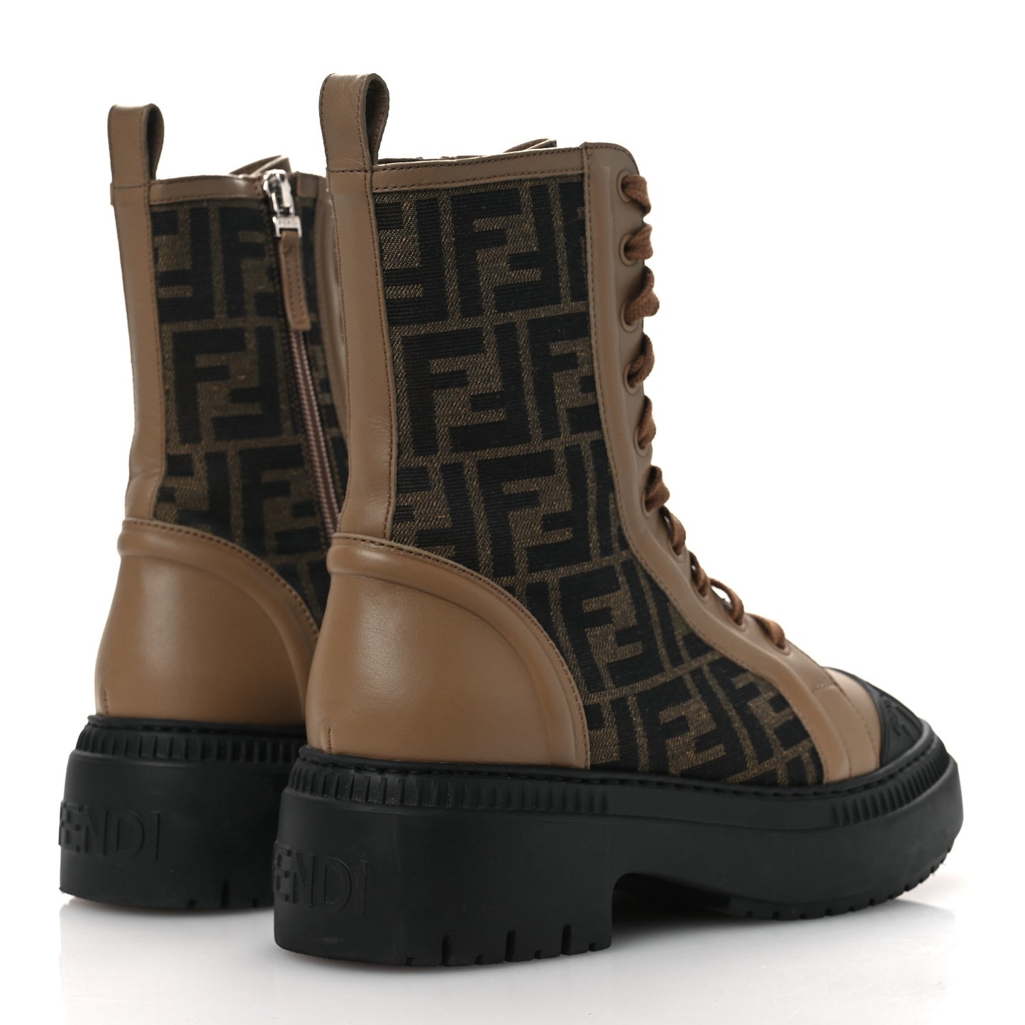Fabric Jacquard Vitello FF Domino 50mm Biker Boots 38 Tobacco Black Sand