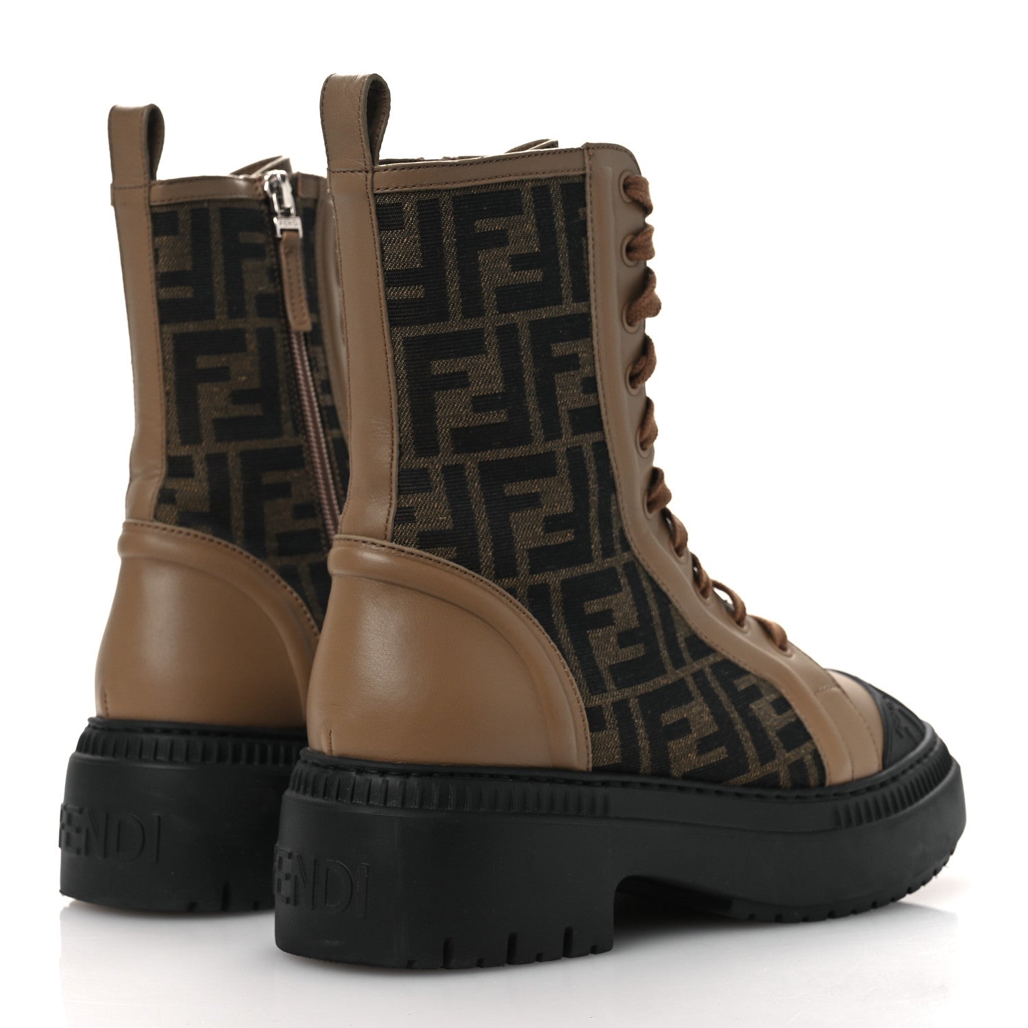 Fendi Fabric Jacquard Vitello FF Domino 50mm Biker Boots 38 Tobacco Black Sand 5 of 13