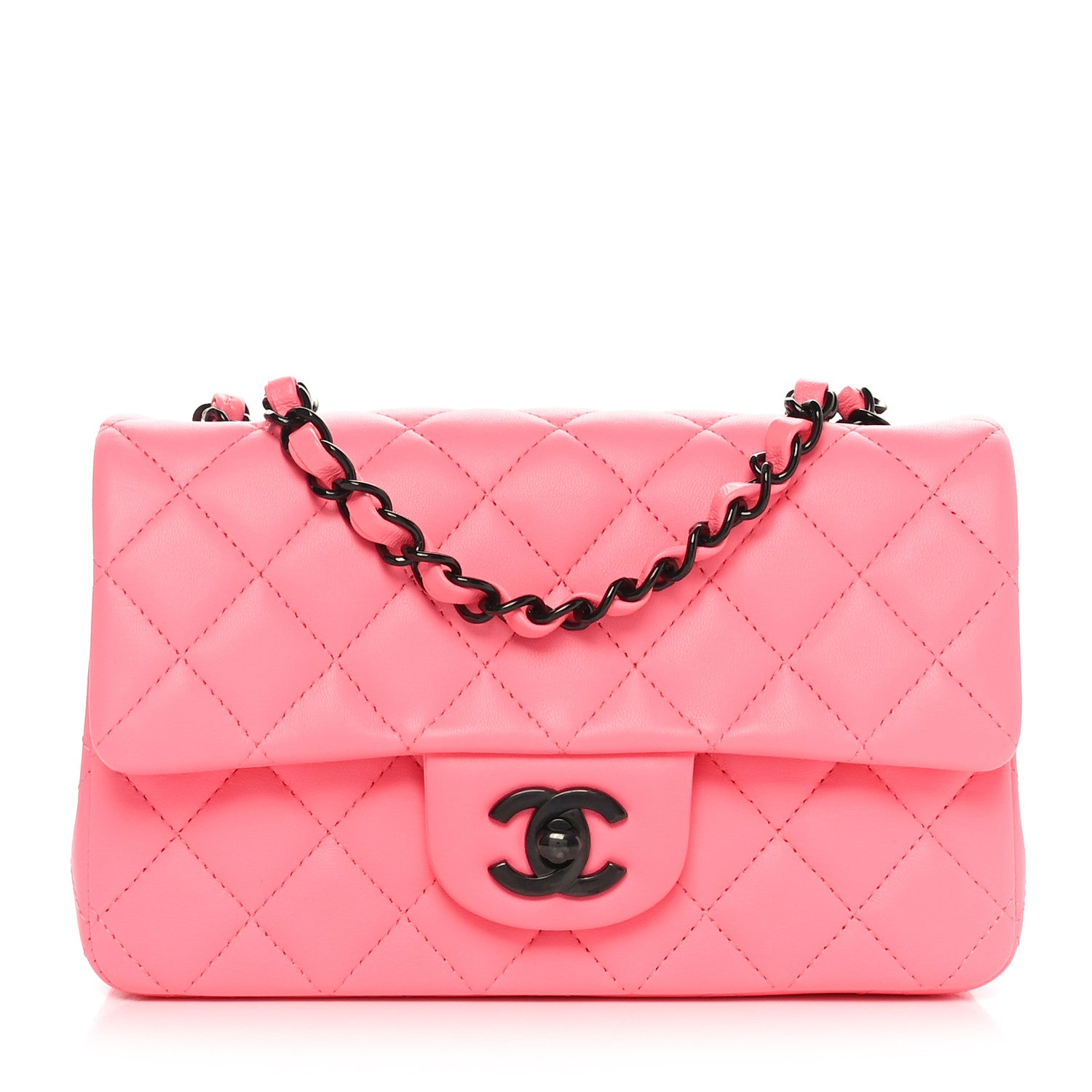 Chanel Lambskin Quilted Mini Rectangular Flap Coral Pink 1 of 11