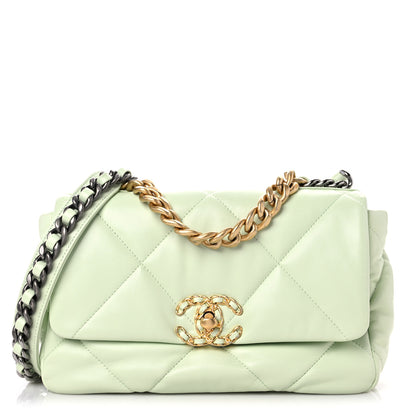 Chanel Goatskin Quilted Medium Chanel 19 Flap Light Green 1 of 10