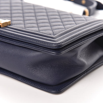 Chanel Caviar Quilted New Medium Boy Flap Dark Navy Blue 9 of 10