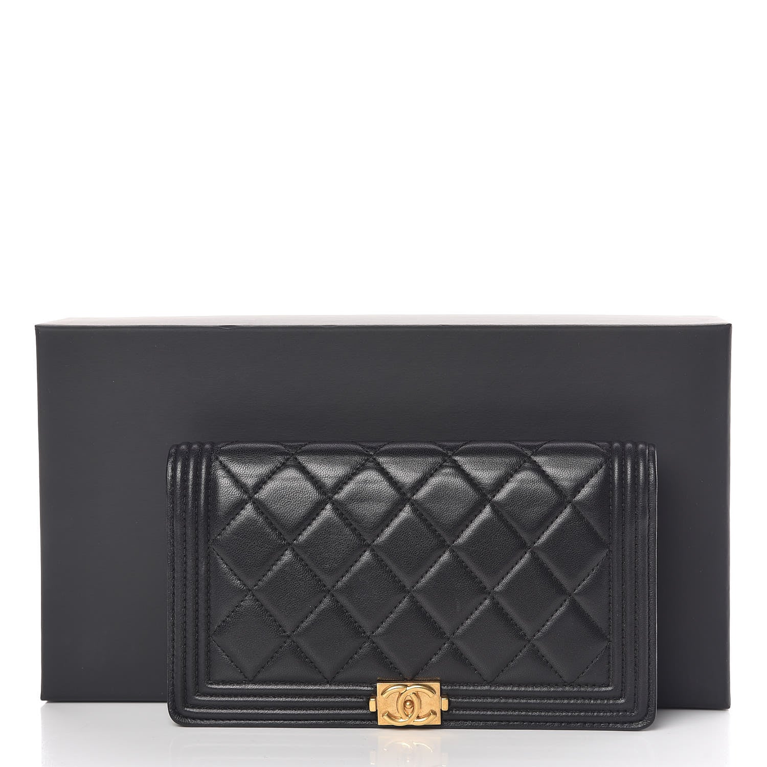 Chanel Lambskin Quilted Boy Yen Wallet Black 9 of 9
