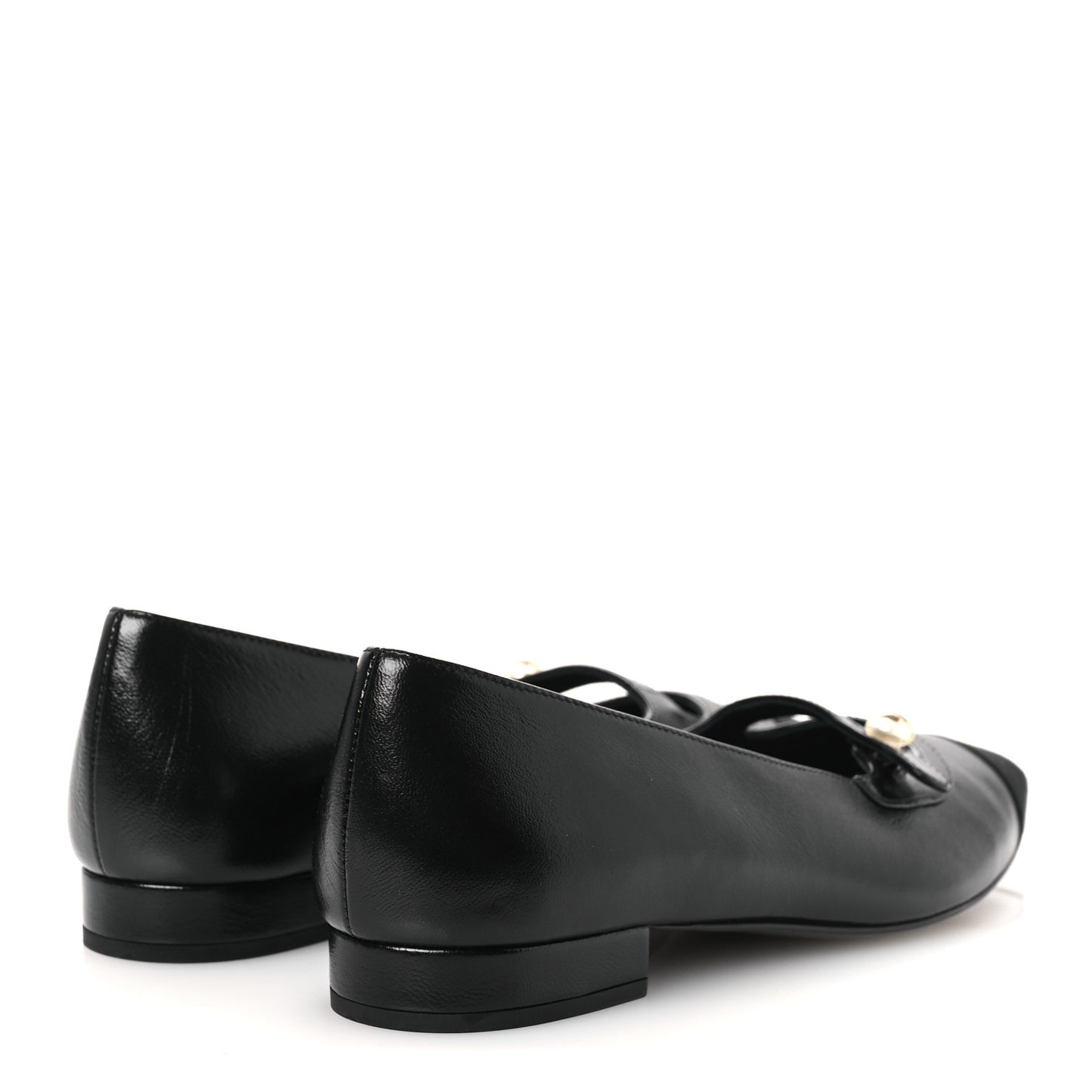 Shiny Lambskin Grosgrain Pearl Mary Jane Flats 37 Black