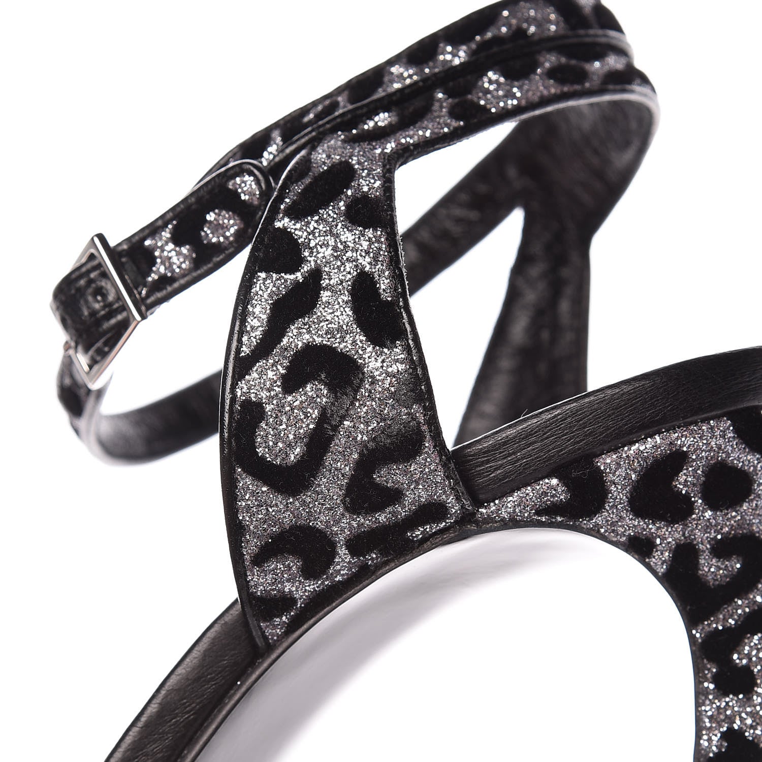 Saint Laurent Velvet Glitter Leopard Print Platform Sandals 40 Argento Black 15 of 18