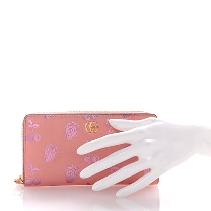 Gucci Textured Dollar Calfskin Berry Print GG Marmont Zip Around Wallet Pink Purple 2 of 8