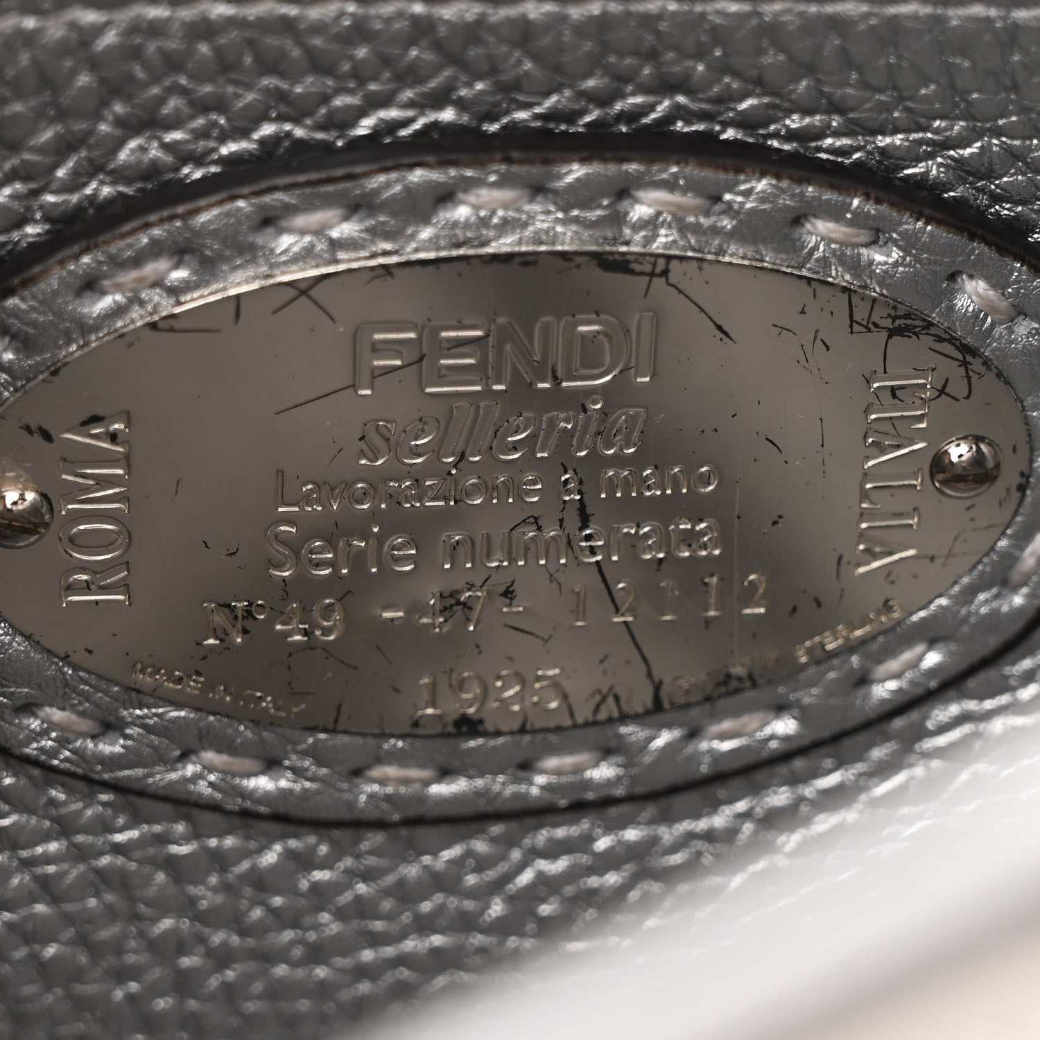 Fendi Cuoio Romano Lux Selleria Mini Peekaboo Iconic Satchel Argento 7 of 12