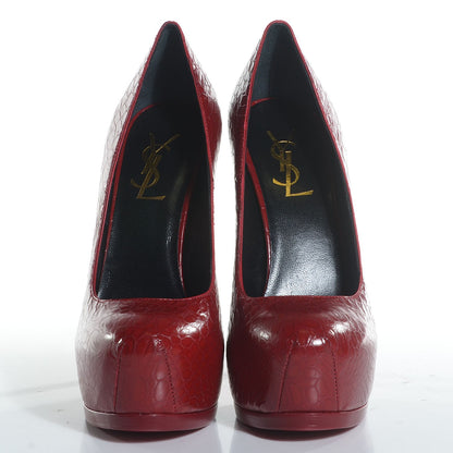 Saint Laurent Calfskin Crocodile Embossed Tribute Two 105 Platform Pumps 36.5 Rouge Orient 3 of 7