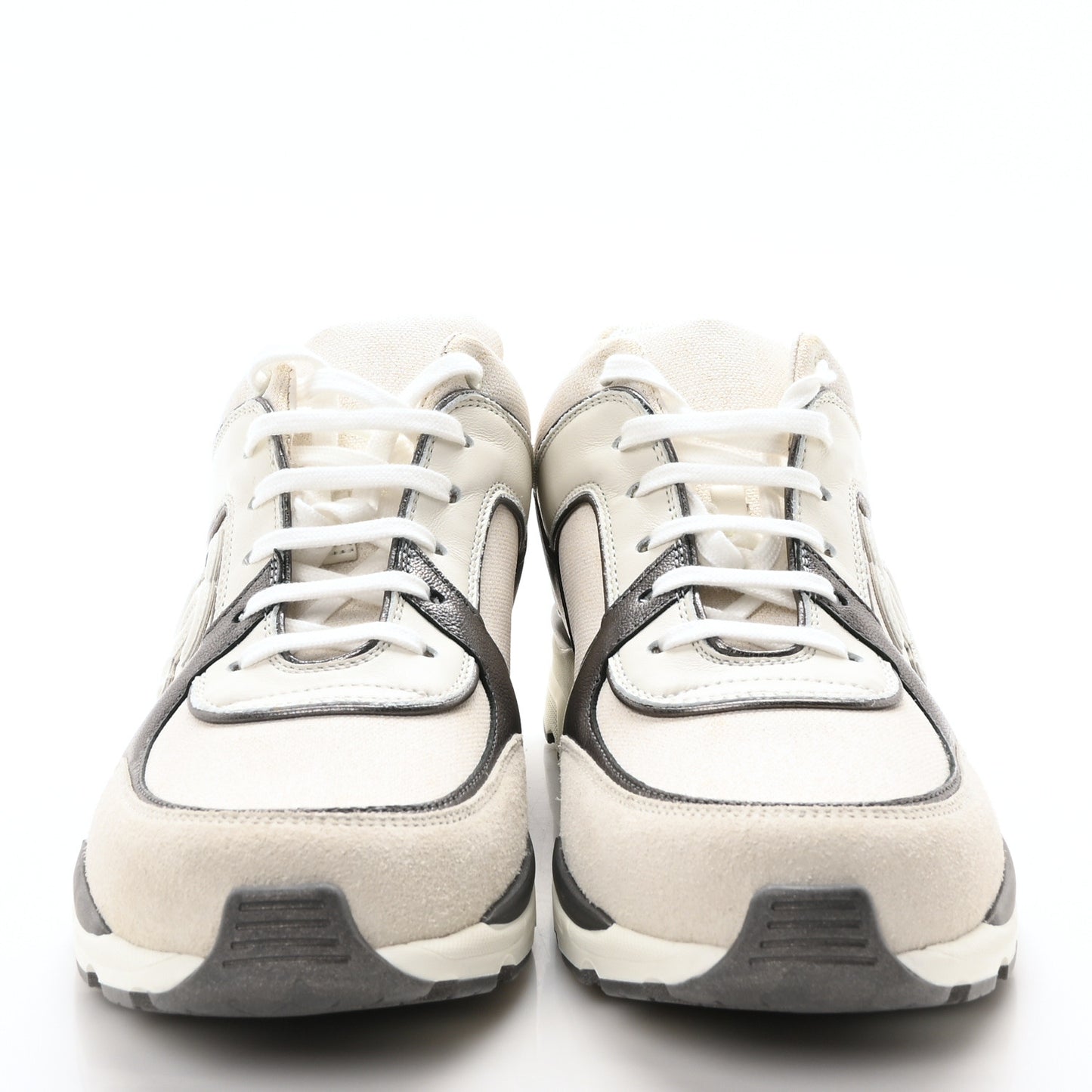 Suede Calfskin CC Sneakers 40 White Grey