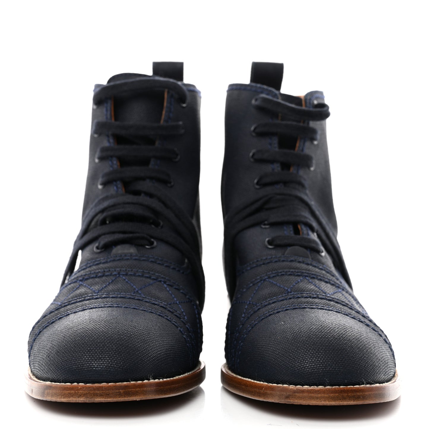 Coated Canvas Lace Up Cap Toe Boots 38.5 Blue Fonce
