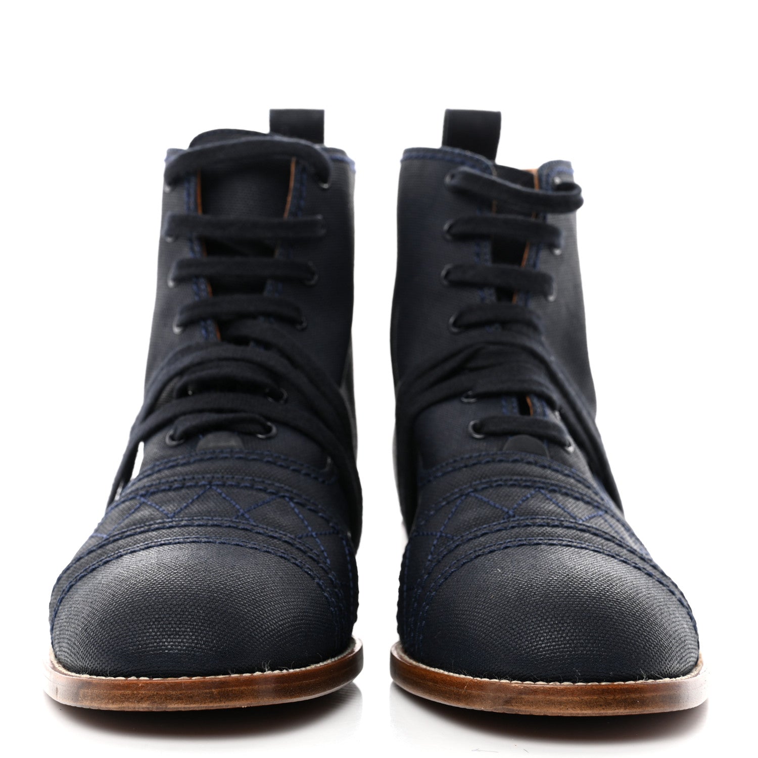 Chanel Coated Canvas Lace Up Cap Toe Boots 38.5 Blue Fonce 2 of 8