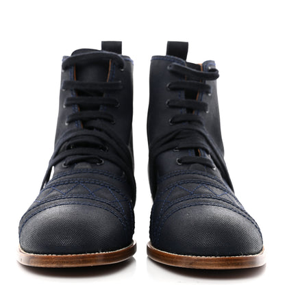 Chanel Coated Canvas Lace Up Cap Toe Boots 38.5 Blue Fonce 2 of 8