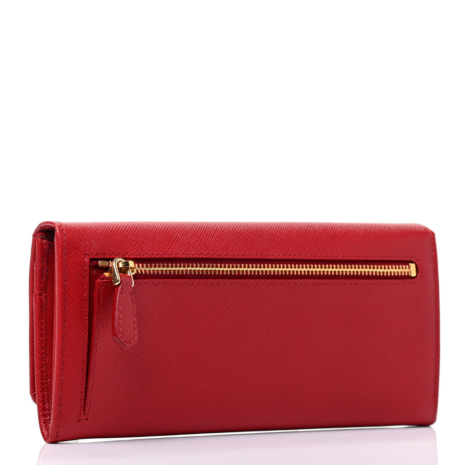 Prada Saffiano Triangle Continental Flap Wallet Fuoco 2 of 4