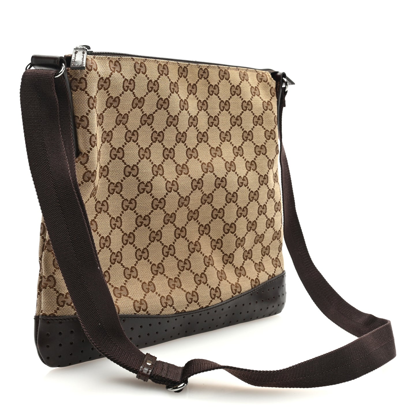 Monogram Calfskin Perforated Medium Flat Messenger Bag Dark Brown