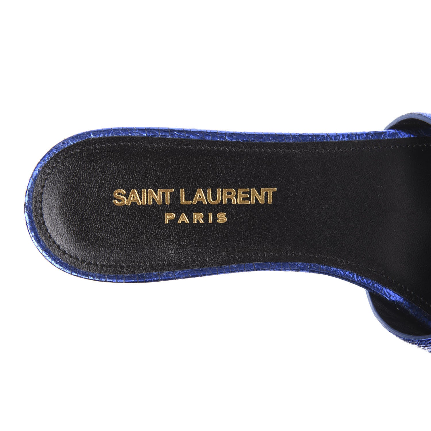 Saint Laurent Metallic Crackled Calfskin Nu Pied 05 Slide Sandals 37 Blue 6 of 10