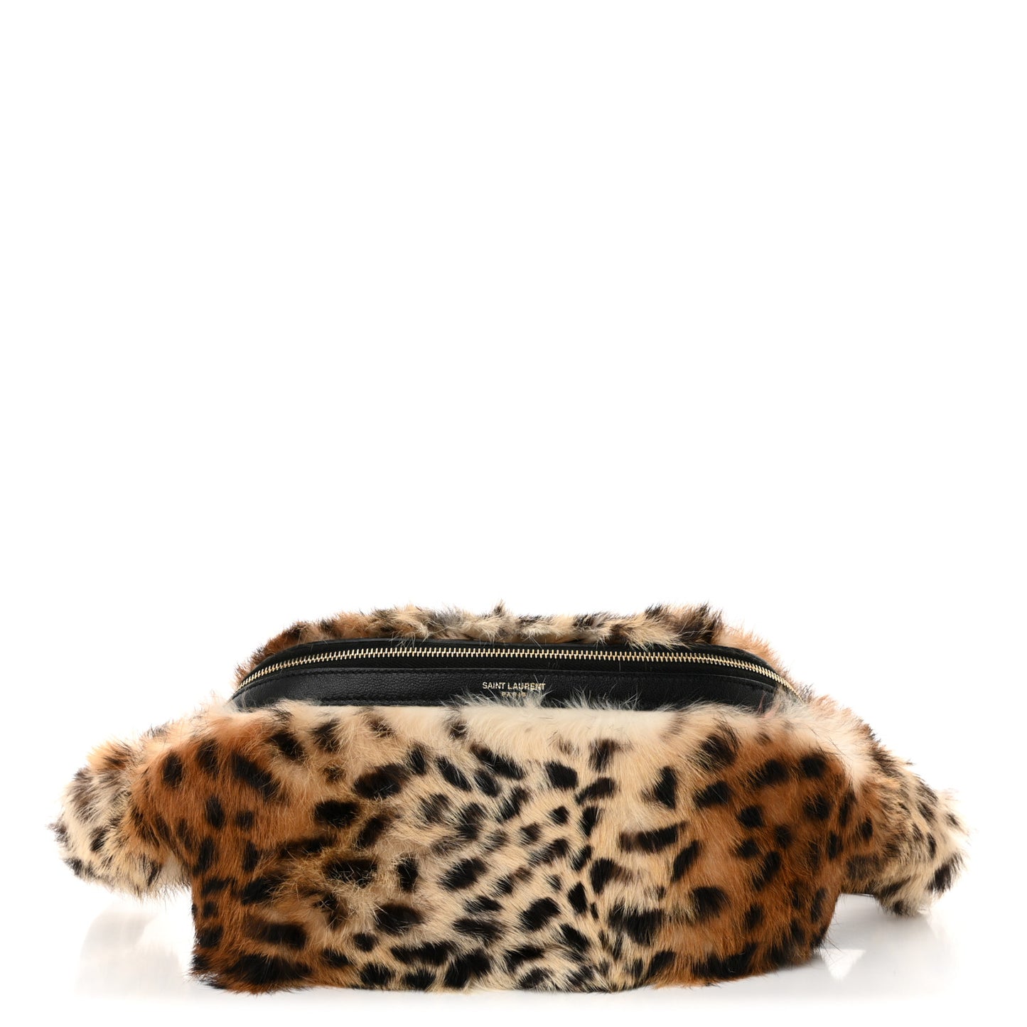 Rabbit Fur Leopard Print Belt Bag Beige