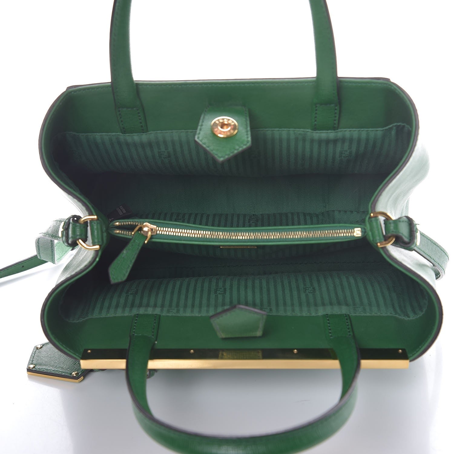 Fendi Vitello Elite Flamingo Petite 2Jours Tote Emerald 5 of 8