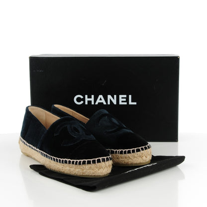 Chanel Velvet CC Espadrilles 35 Navy Black 5 of 9
