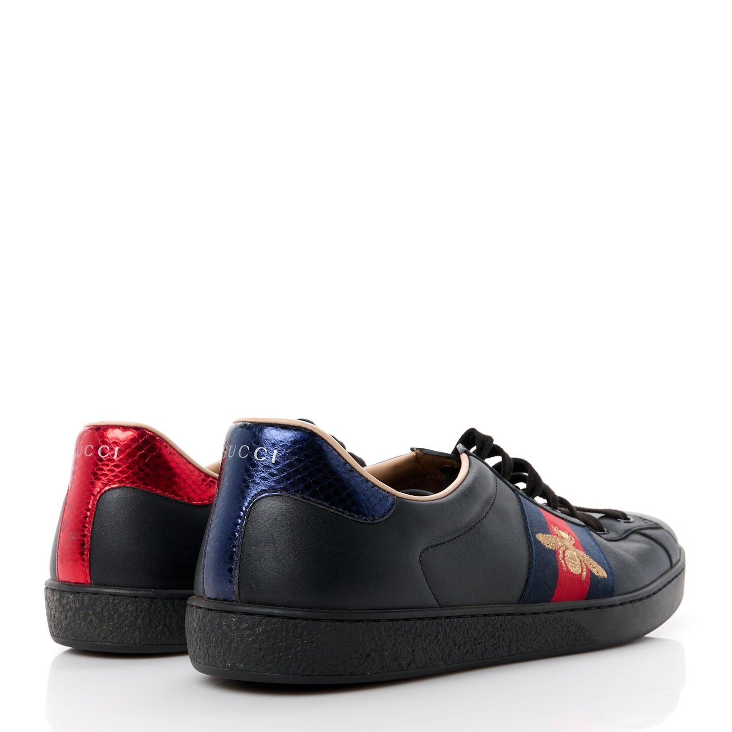 Miro Soft Calfskin Laminated Ayers Web Bee Embroidered Mens Ace Sneakers 10.5 Black Red Flame Night