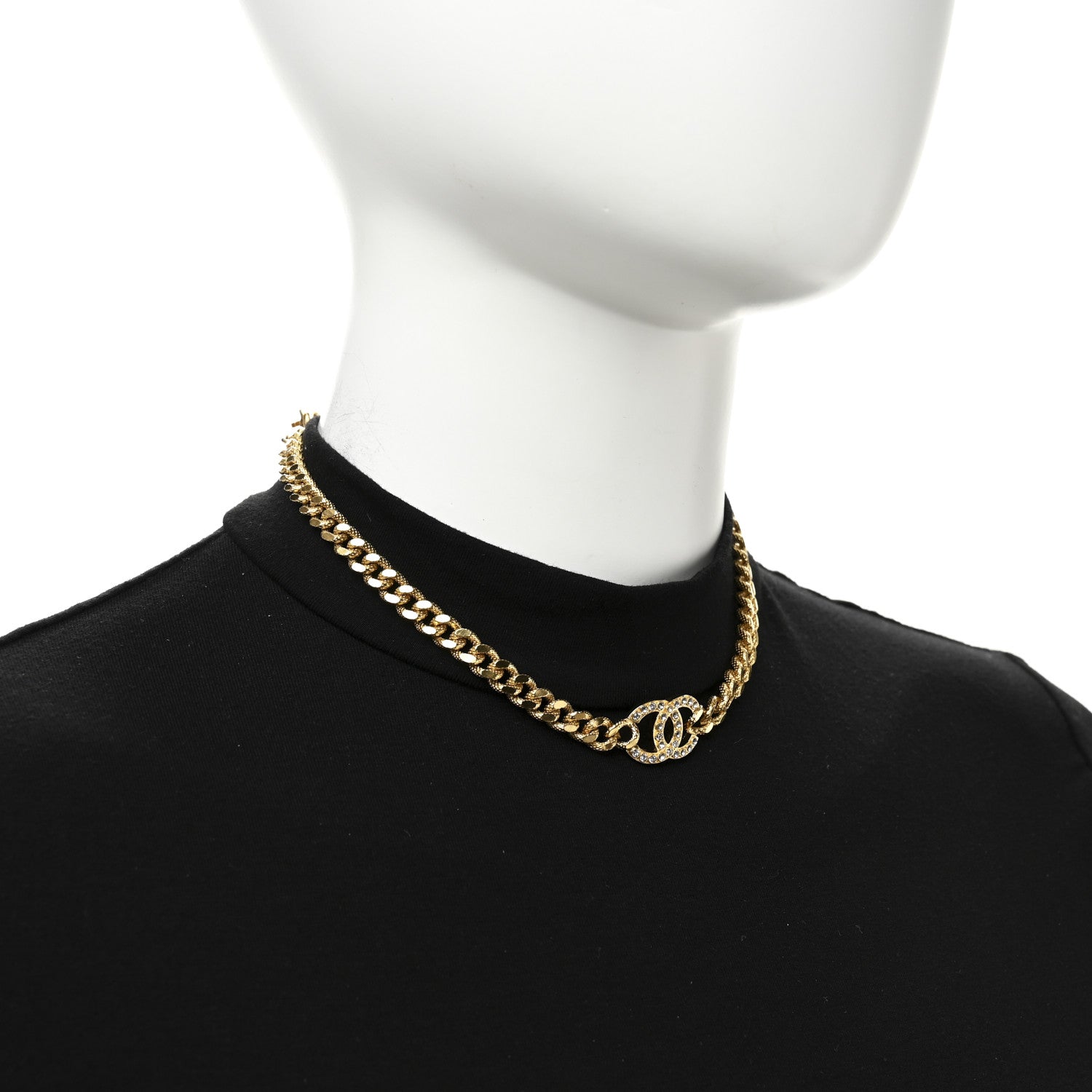 Chanel Crystal Chain Link CC Choker Necklace Gold 2 of 7