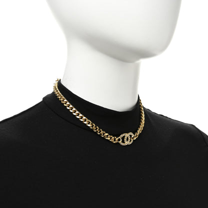 Chanel Crystal Chain Link CC Choker Necklace Gold 2 of 7