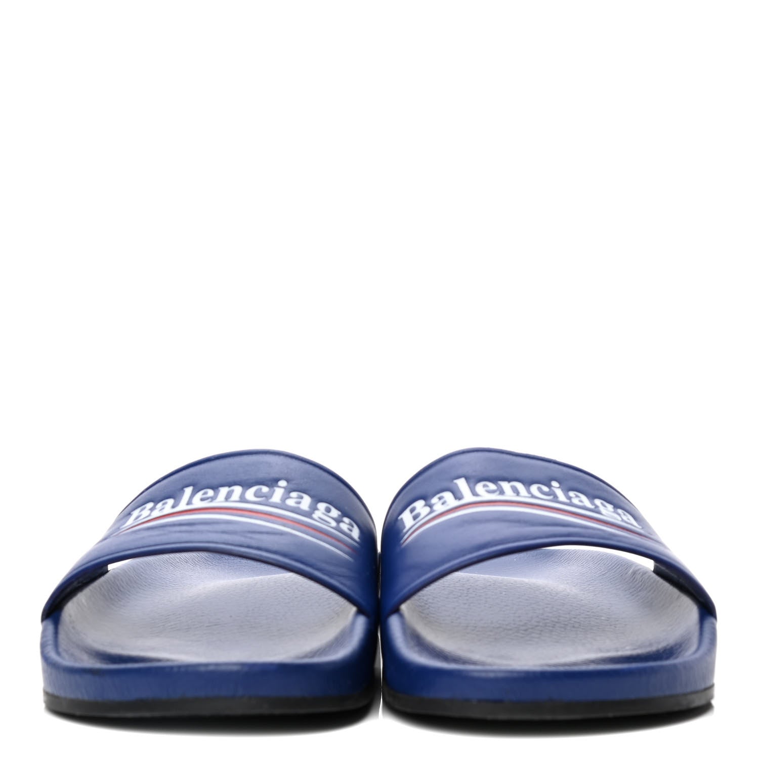 Balenciaga Nappa Political Campaign Logo Womens Pool Slide Sandals 39 Blue Ocean Blue White 2 of 5