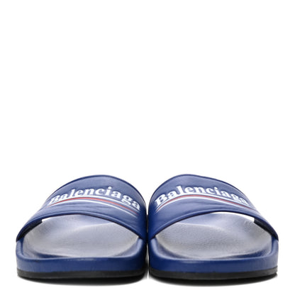 Balenciaga Nappa Political Campaign Logo Womens Pool Slide Sandals 39 Blue Ocean Blue White 2 of 5