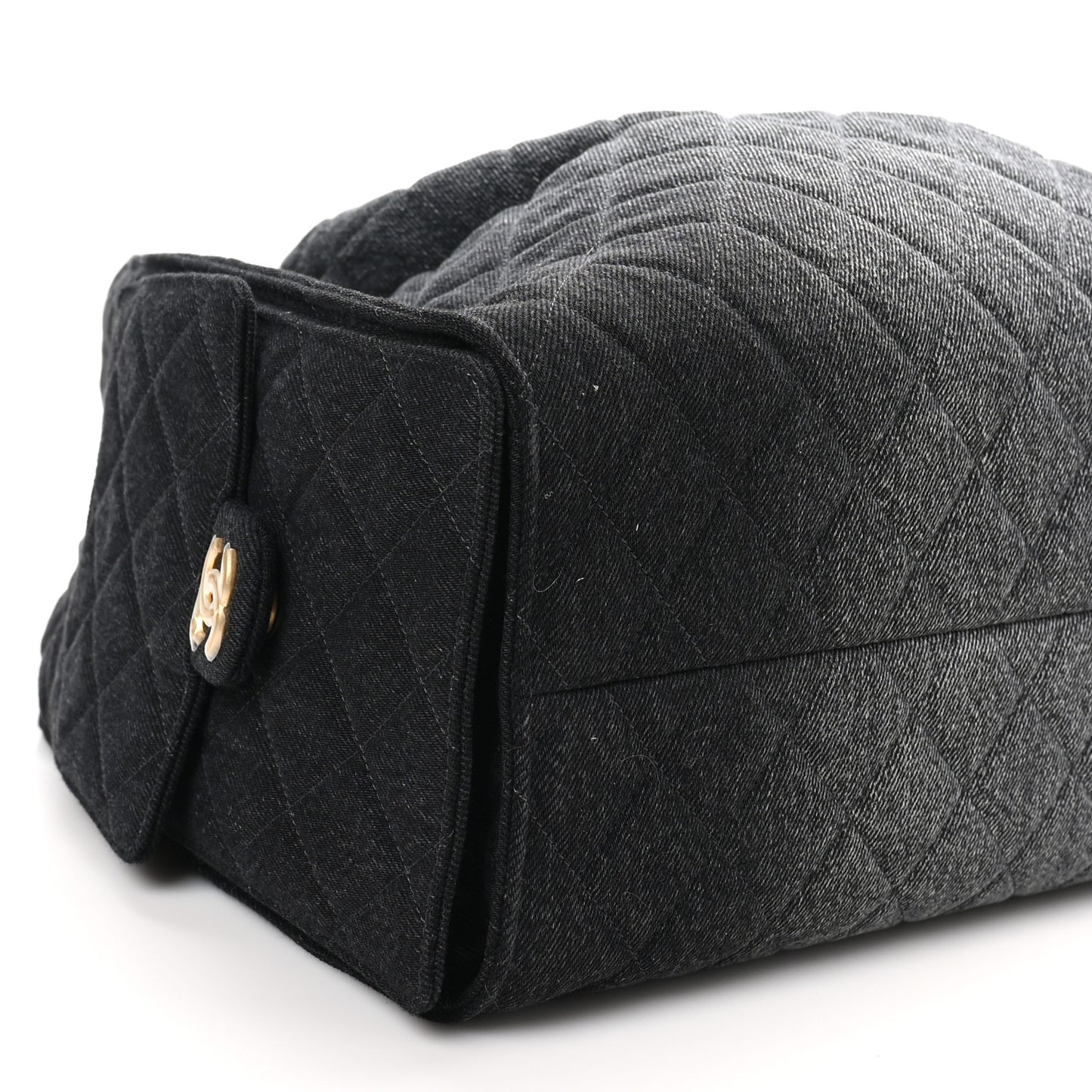 Washed Denim Quilted Large Chanel 25 Handbag Black