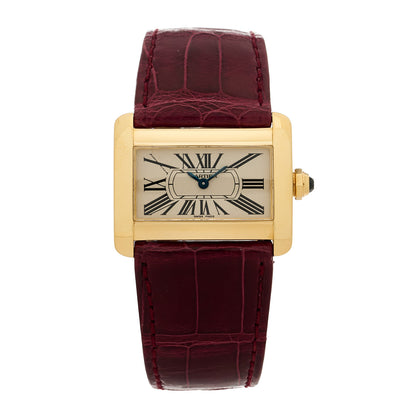 Cartier 18K Yellow Gold Alligator 32mm Tank Divan Quartz Watch Burgundy 1 of 4