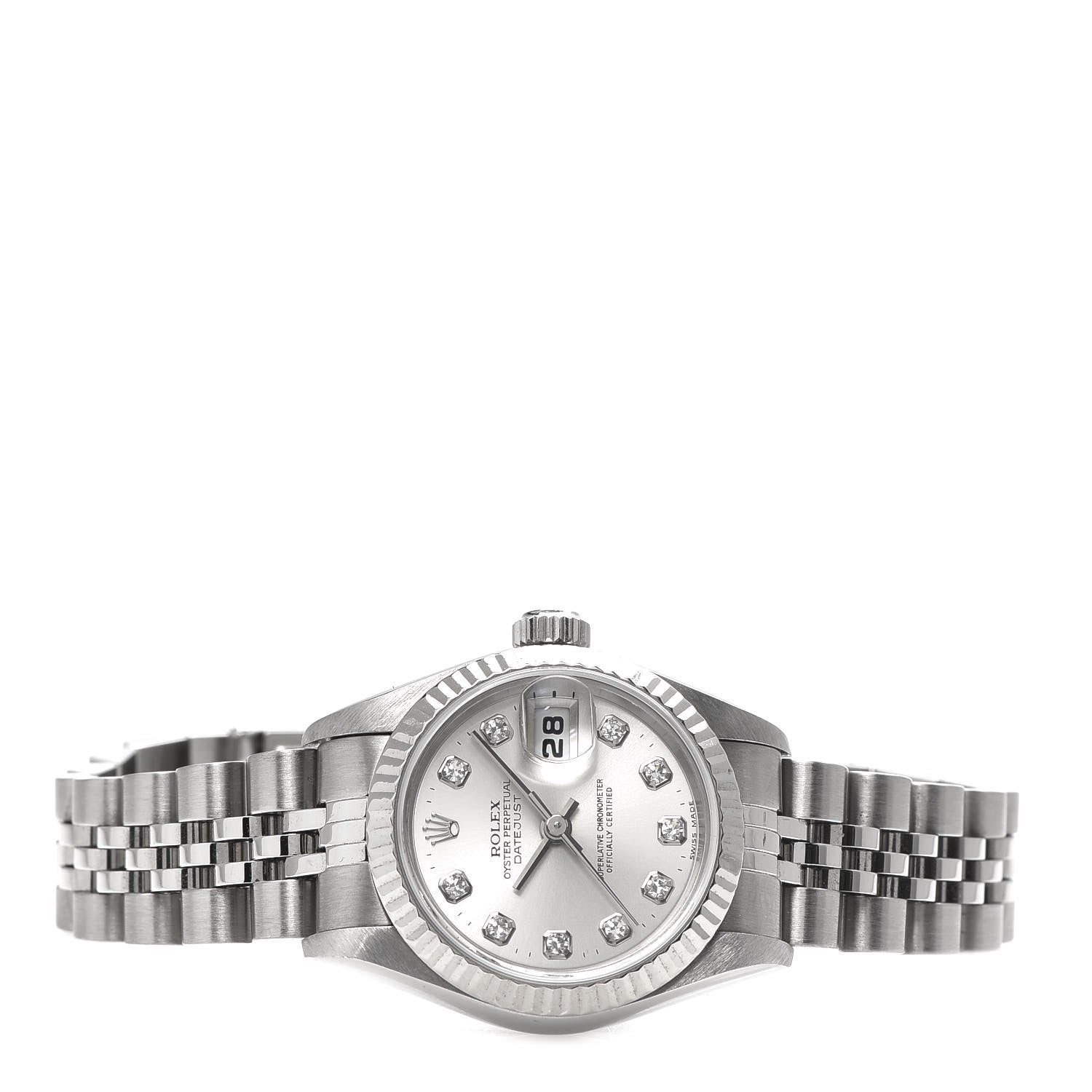 Rolex Stainless Steel 18K White Gold Diamond 26mm Oyster Perpetual Datejust Watch Silver 69174 3 of 5