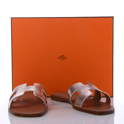 Hermes Metallic Nappa Oran Sandals 37 Rose Dore 10 of 10