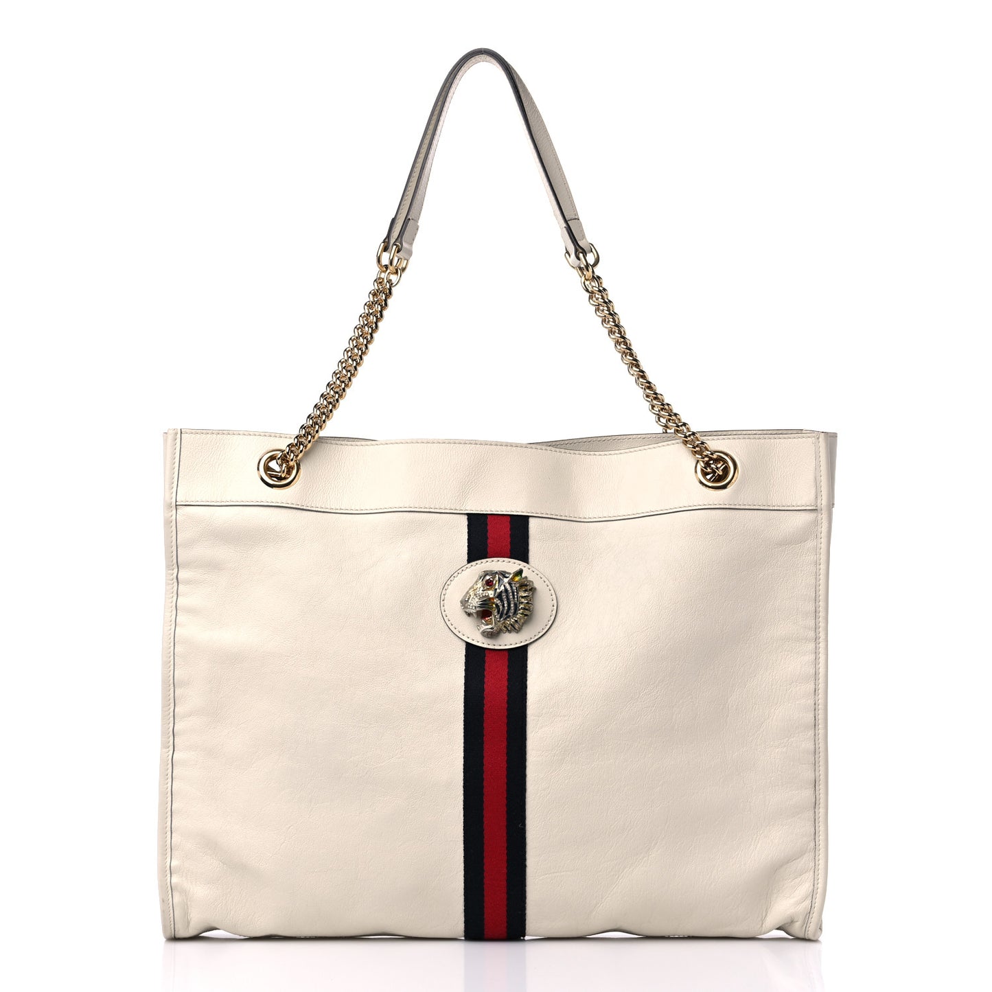 Suede Calfskin Large Rajah Chain Tote White