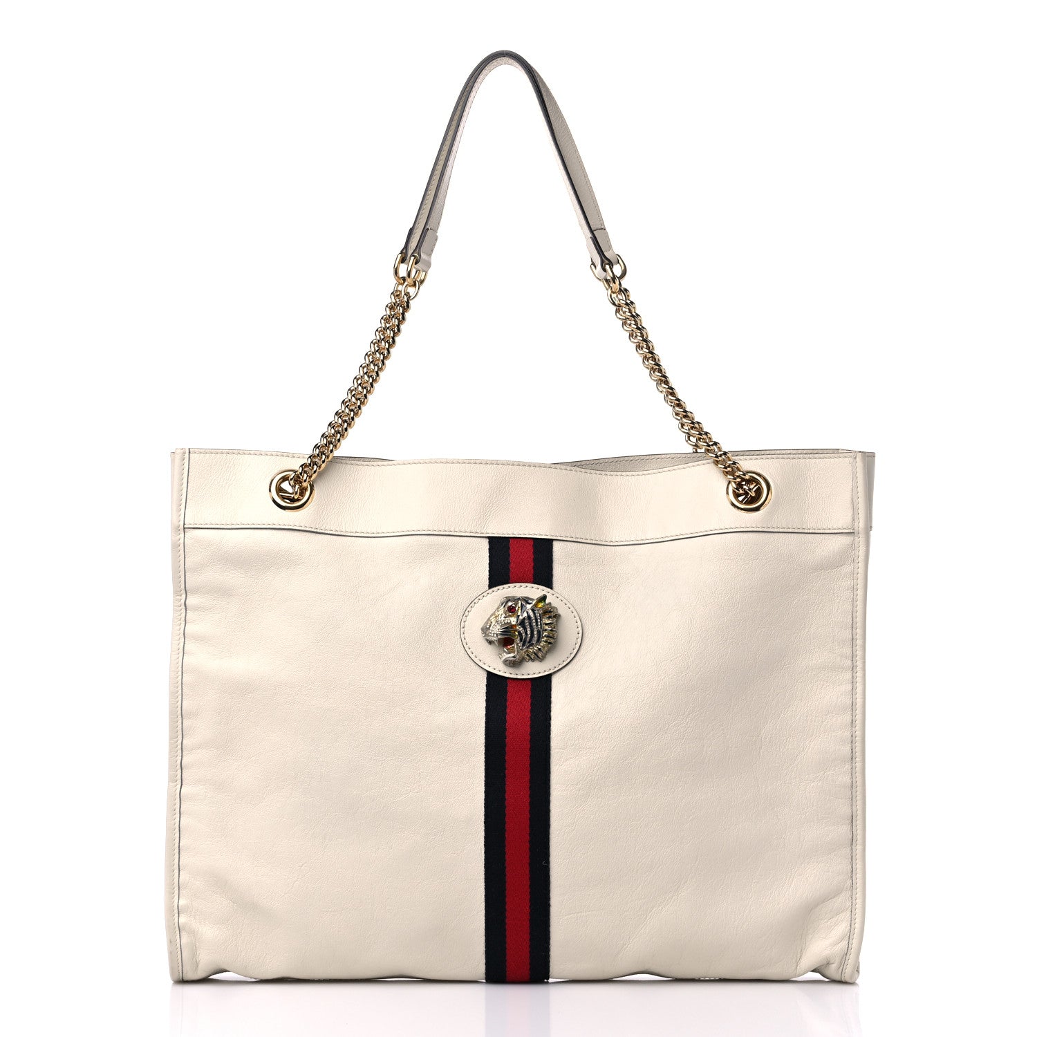 Gucci Suede Calfskin Large Rajah Chain Tote White 3 of 10