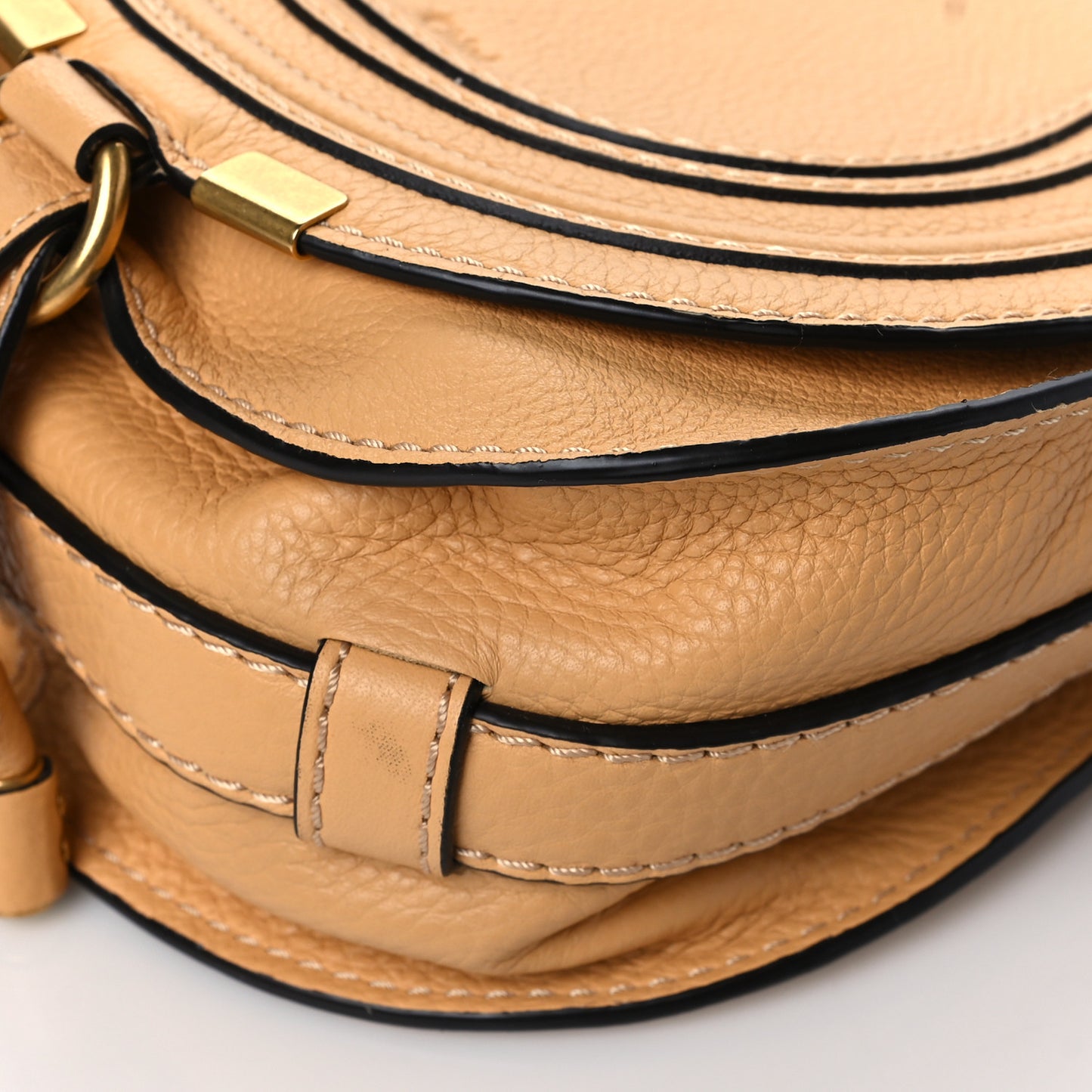 Calfskin Mini Marcie Round Crossbody Bag Bleached Brown