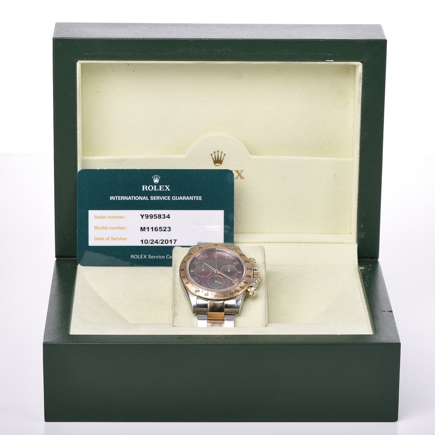 Stainless Steel 18K Yellow Gold Black Mother of Pearl 40mm Oyster Perpetual Cosmograph Daytona Watch 116523