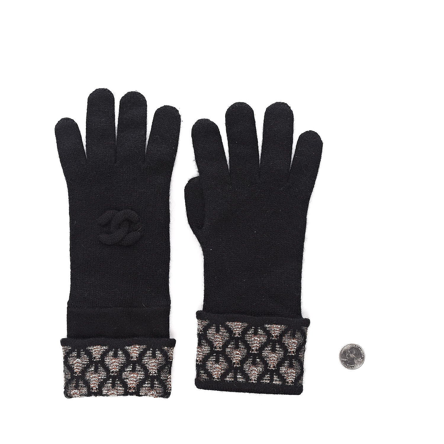 Chanel Metallic Cashmere Gloves Black 3 of 4