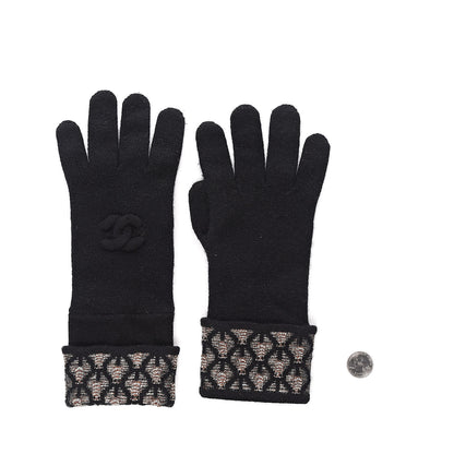 Chanel Metallic Cashmere Gloves Black 3 of 4