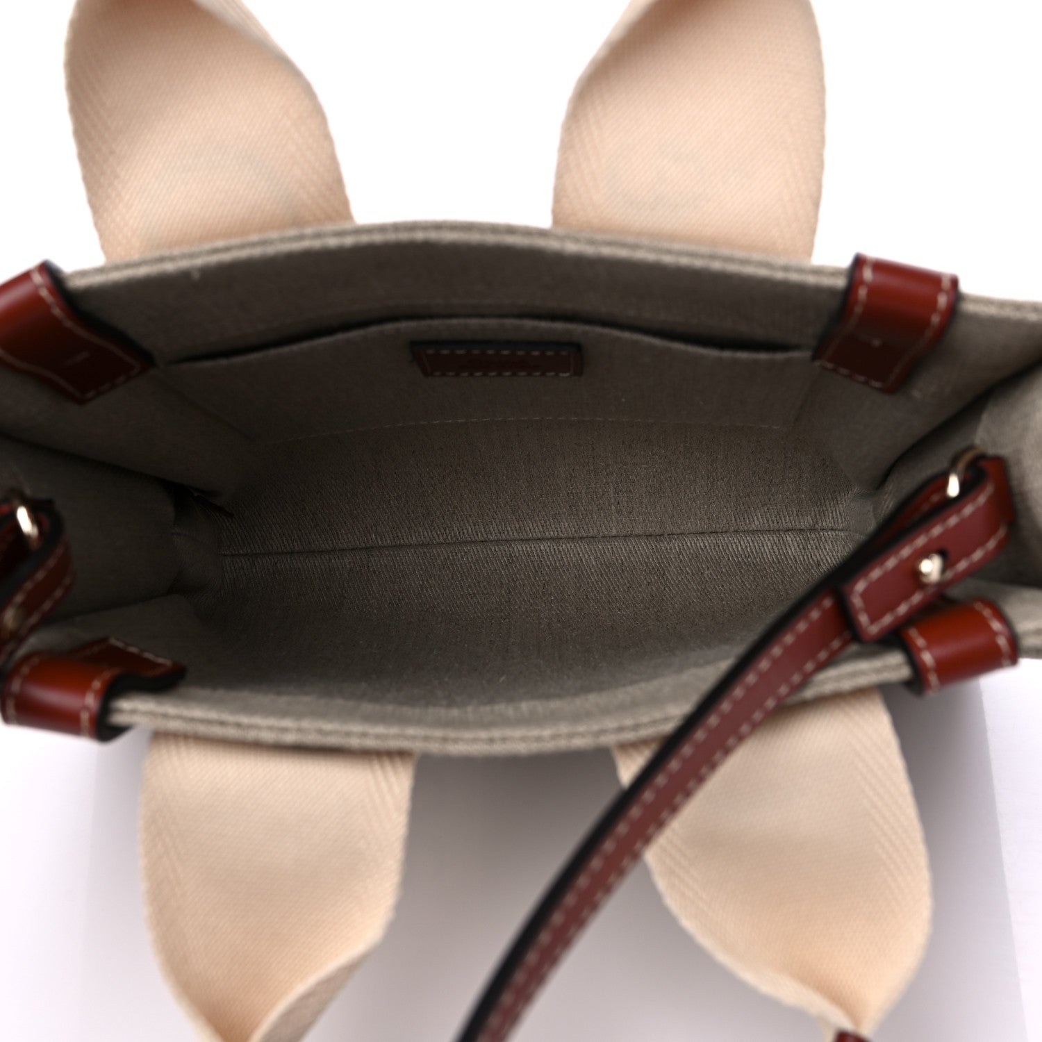 Chloe Linen Calfskin Small Woody Ribbon Tote With Strap White Brown 5 of 9