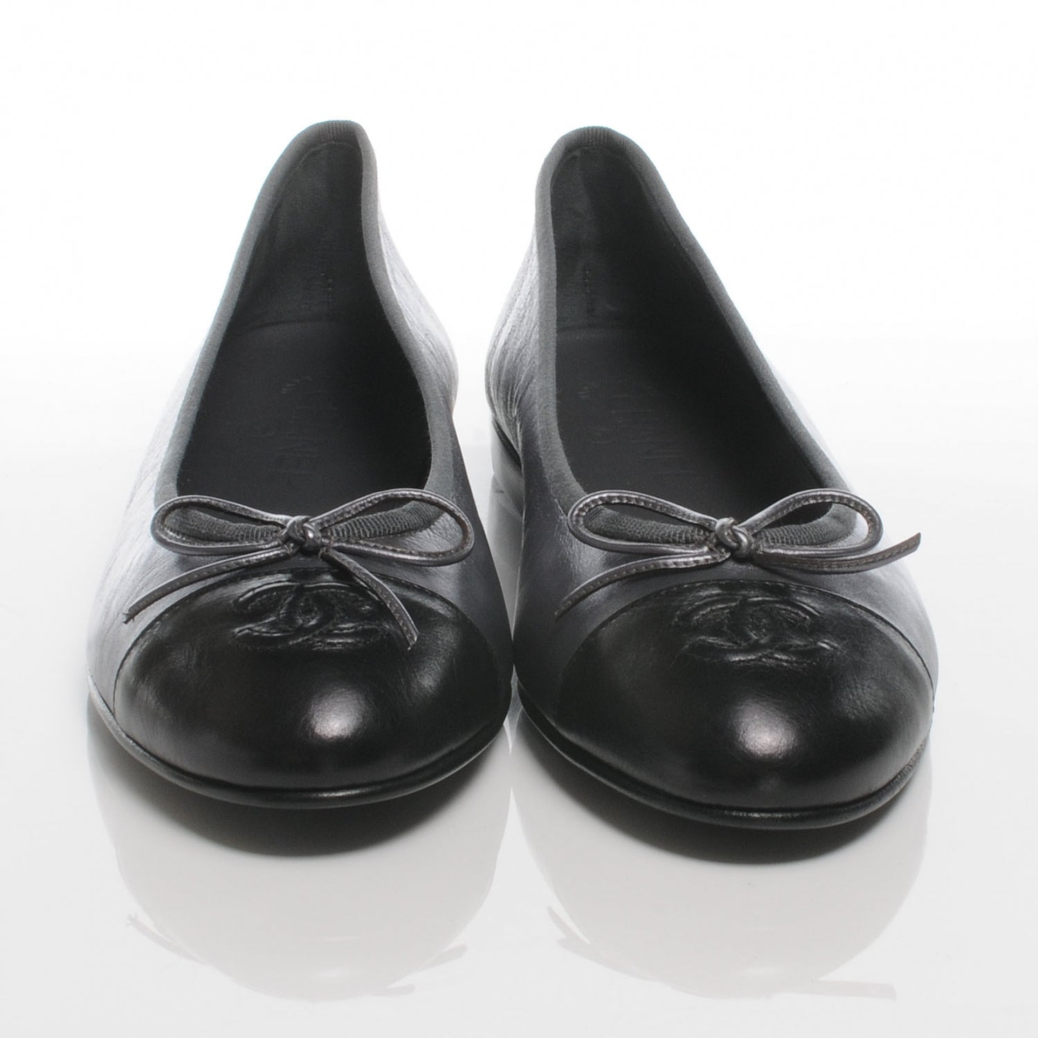 Chanel Leather Metallic CC Cap Toe Ballet Flats 40 Grey Black 2 of 6
