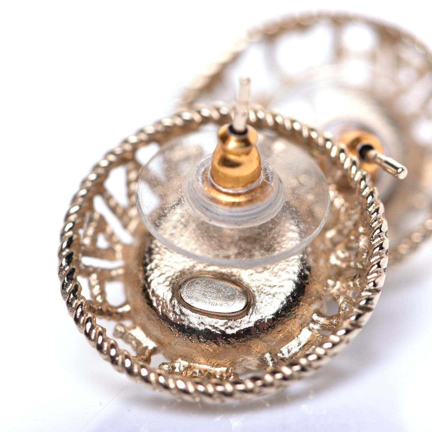 Pearl CC Round Rope Logo Earrings Gold