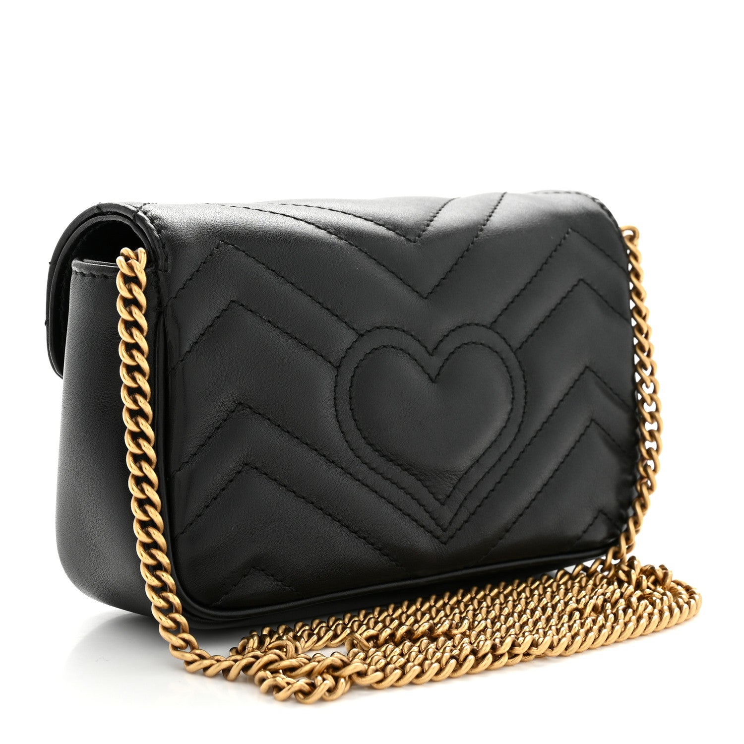 Gucci Calfskin Matelasse Super Mini GG Marmont Shoulder Bag Black 3 of 12