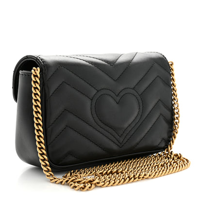 Gucci Calfskin Matelasse Super Mini GG Marmont Shoulder Bag Black 3 of 12