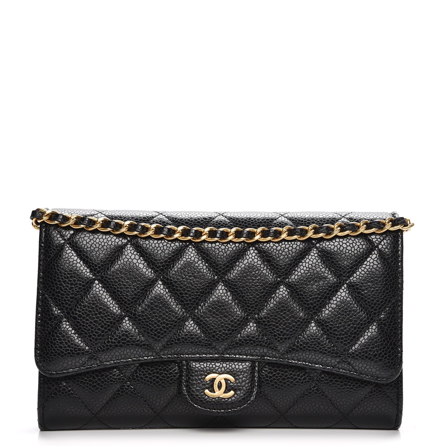 Caviar Quilted Wallet on Removable Chain Black