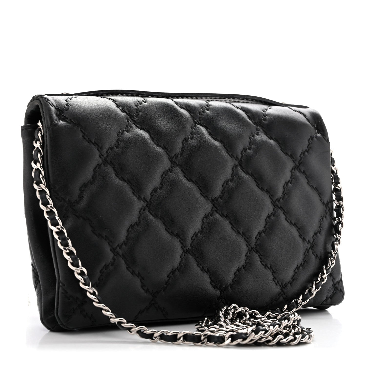 Chanel Calfskin Quilted Double Stitch Hamptons Clutch with Chain Black 2 of 11