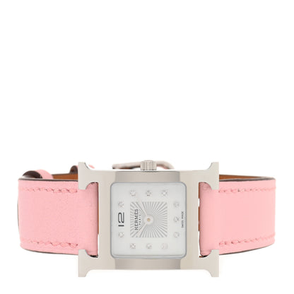 Hermes Stainless Steel Swift Diamond Mother of Pearl 21mm Heure H Hour Quartz Watch Rose Sakura 2 of 5